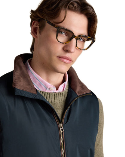 Navy coloured Joules Mens Farnham Padded Fleece Lined Gilet on white background 