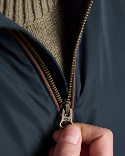 Navy coloured Joules Mens Farnham Padded Fleece Lined Gilet on white background 