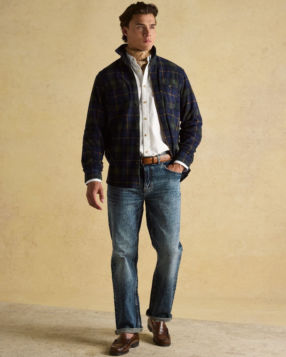 Navy Coloured Joules Mens Fleece Shirts on indoor background 