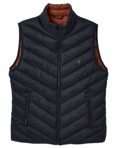 Navy coloured Joules Mens Garrett Showerproof Padded Gilet on white background 