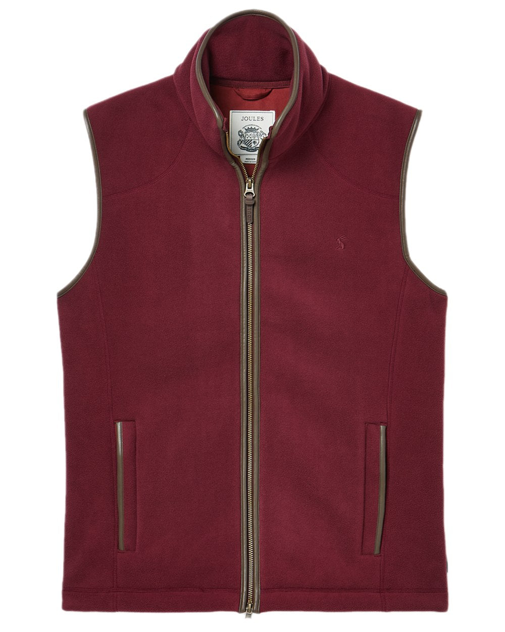 Burgundy Red Coloured Joules Mens Heritage Fleece Gilet on white background 