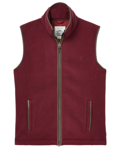 Burgundy Red Coloured Joules Mens Heritage Fleece Gilet on white background 