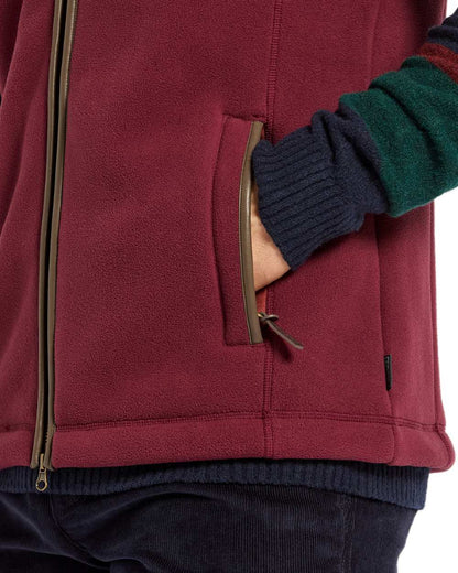 Burgundy Red Coloured Joules Mens Heritage Fleece Gilet on white background 