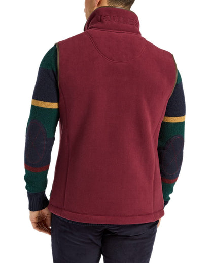 Burgundy Red Coloured Joules Mens Heritage Fleece Gilet on white background 