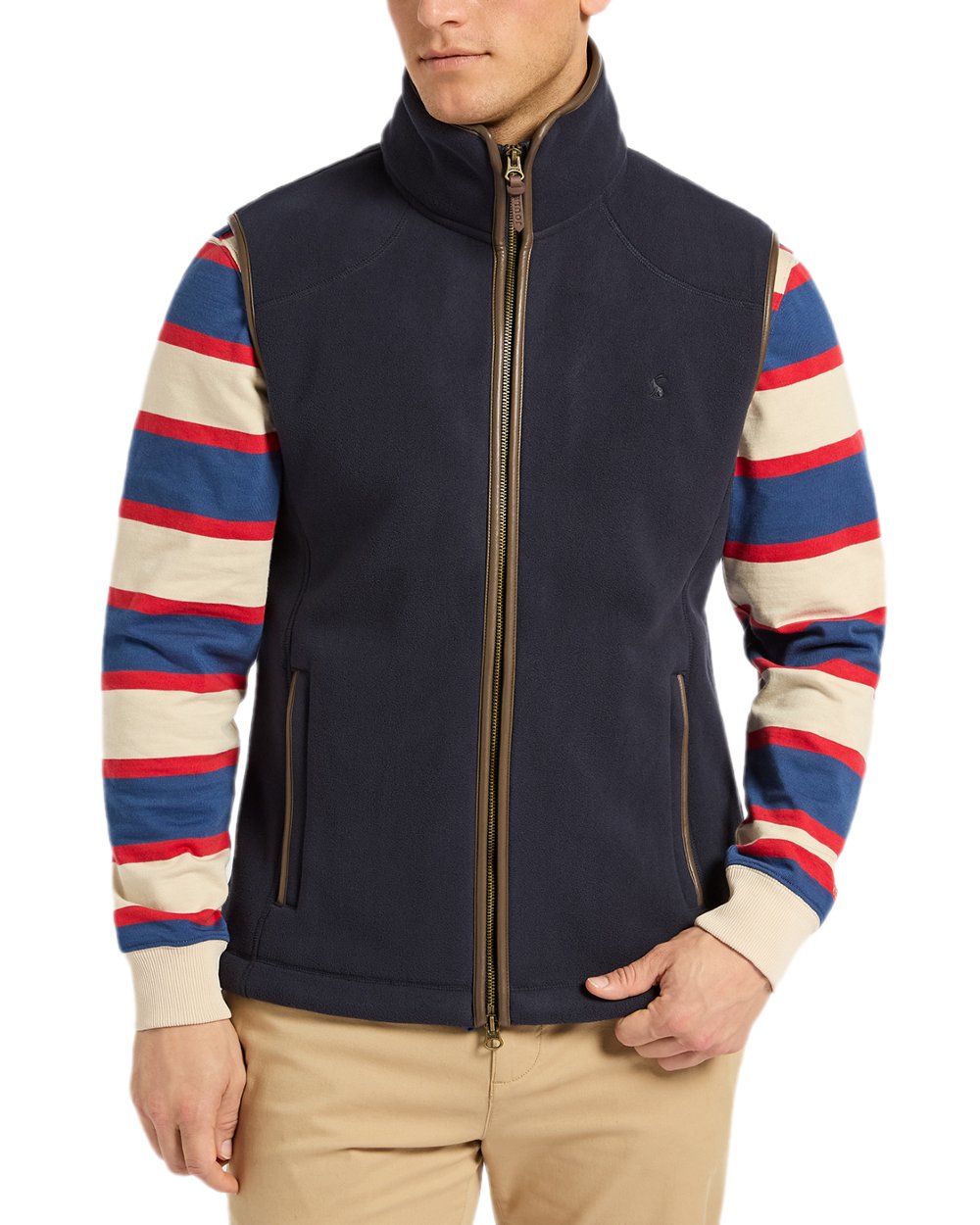 Navy Coloured Joules Mens Heritage Fleece Gilet on white background 