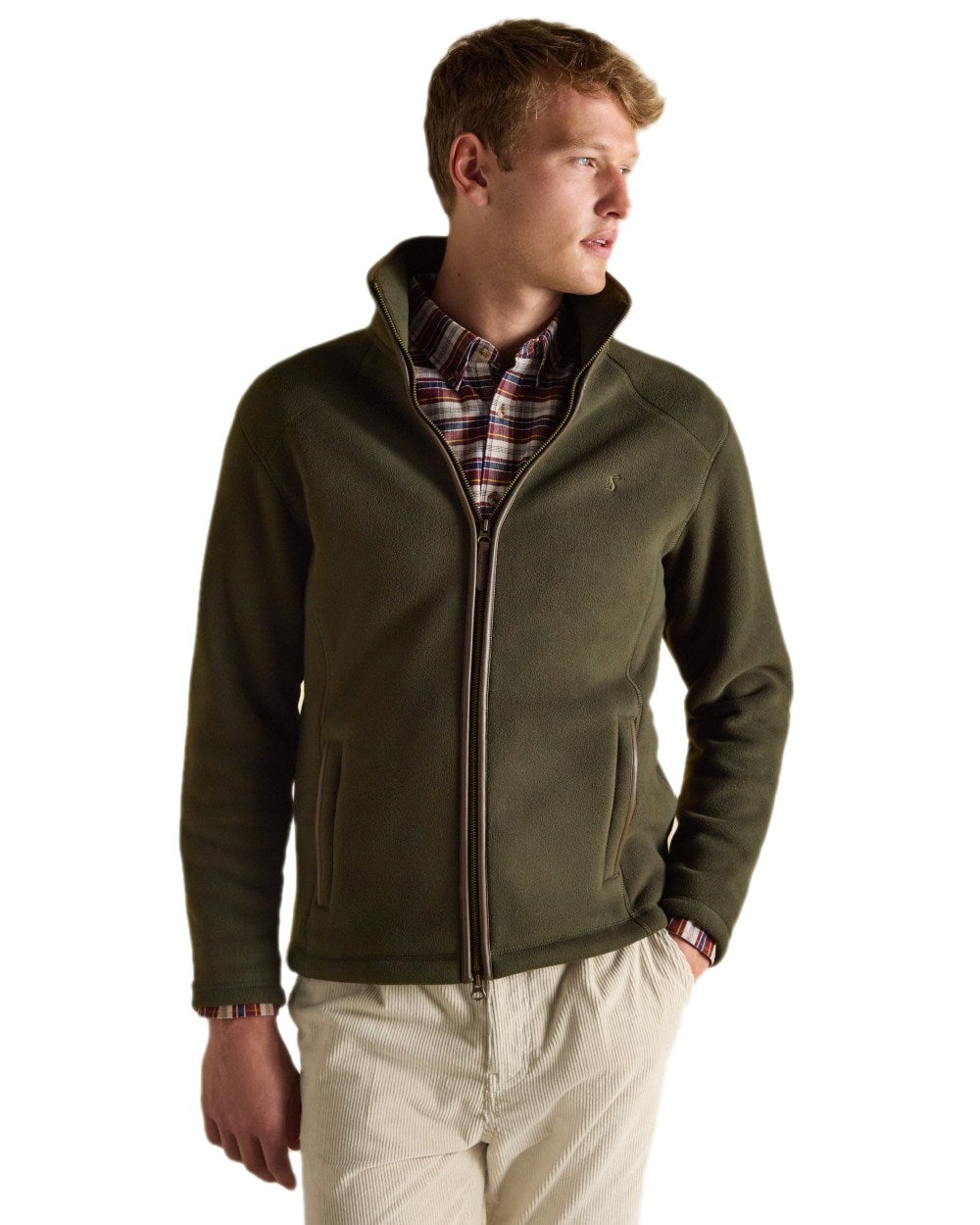 Dark Green Coloured Joules Mens Heritage Full Zip Through Fleece on white background 
