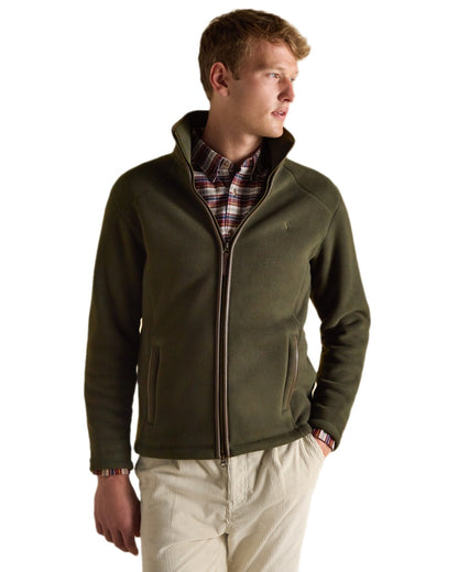Dark Green Coloured Joules Mens Heritage Full Zip Through Fleece on white background 