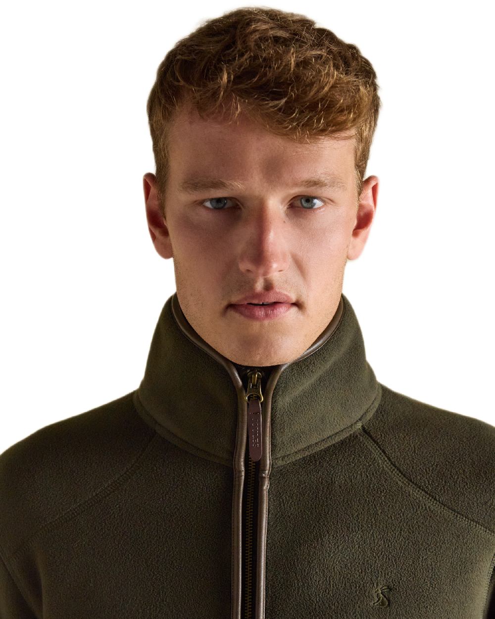 Dark Green Coloured Joules Mens Heritage Full Zip Through Fleece on white background 