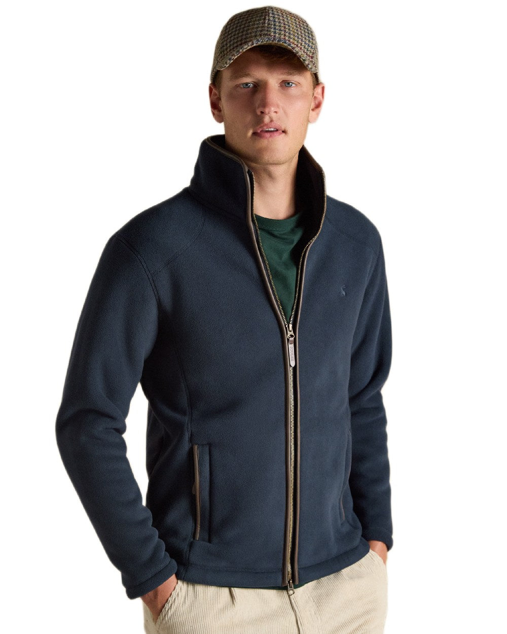 Navy Coloured Joules Mens Heritage Full Zip Through Fleece on white background 