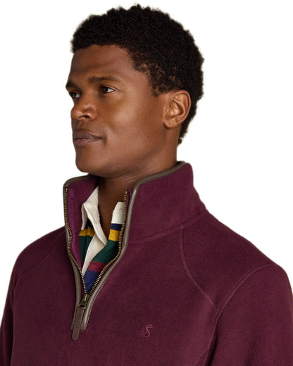 Burgundy Red Coloured Joules Mens Heritage Quarter Zip Fleece on white background 