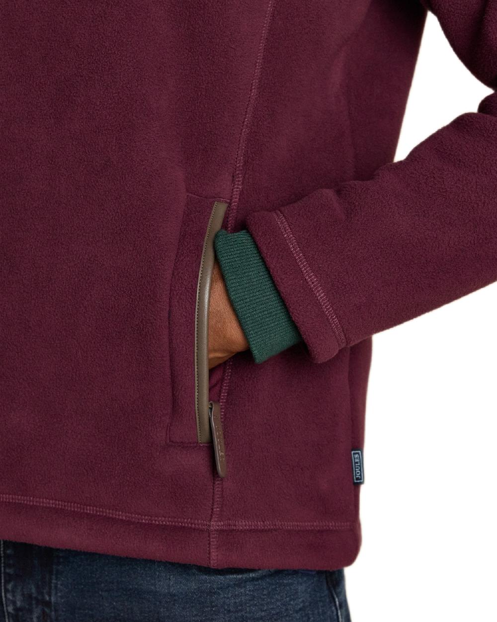 Burgundy Red Coloured Joules Mens Heritage Quarter Zip Fleece on white background 