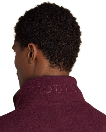 Burgundy Red Coloured Joules Mens Heritage Quarter Zip Fleece on white background 