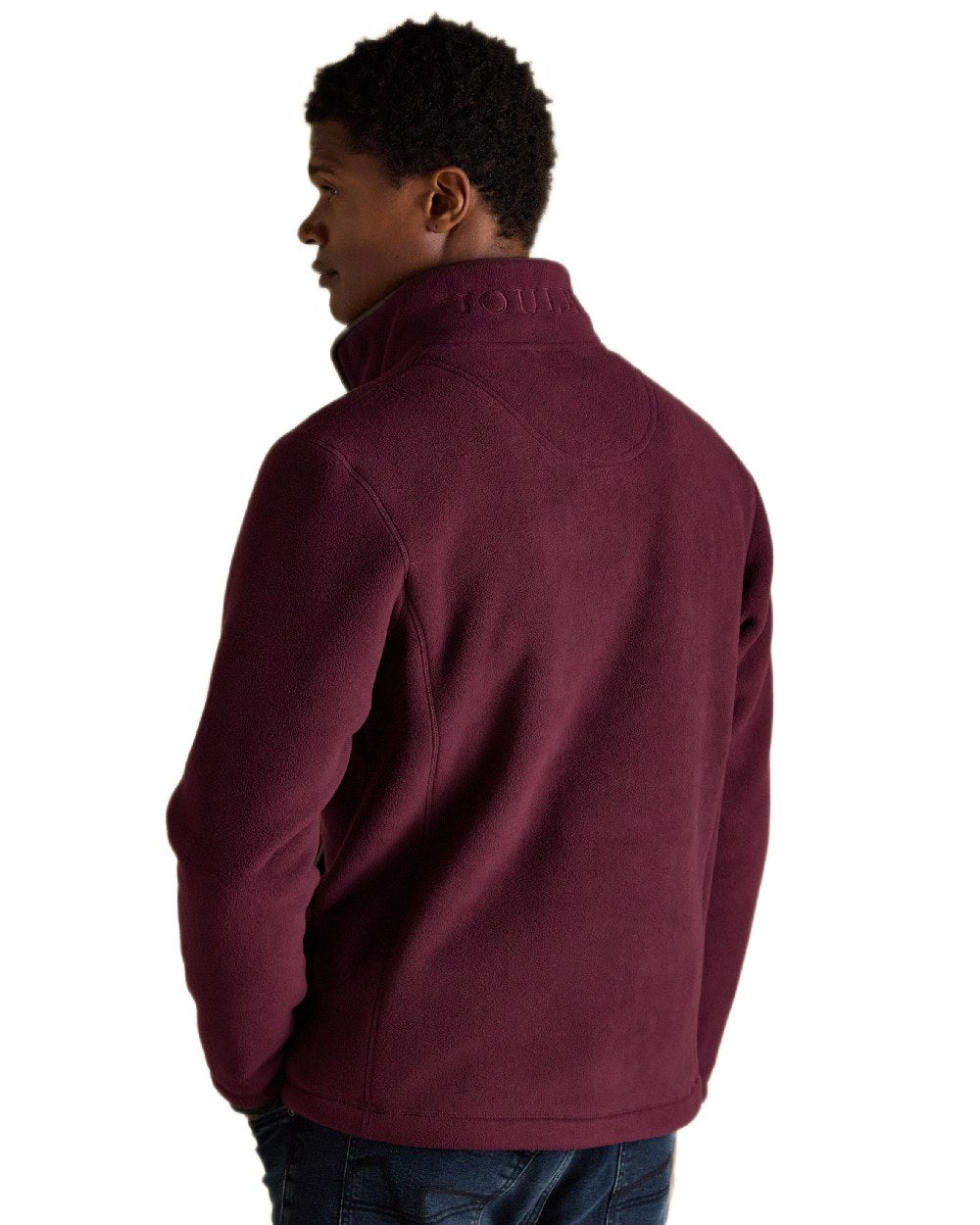 Burgundy Red Coloured Joules Mens Heritage Quarter Zip Fleece on white background 