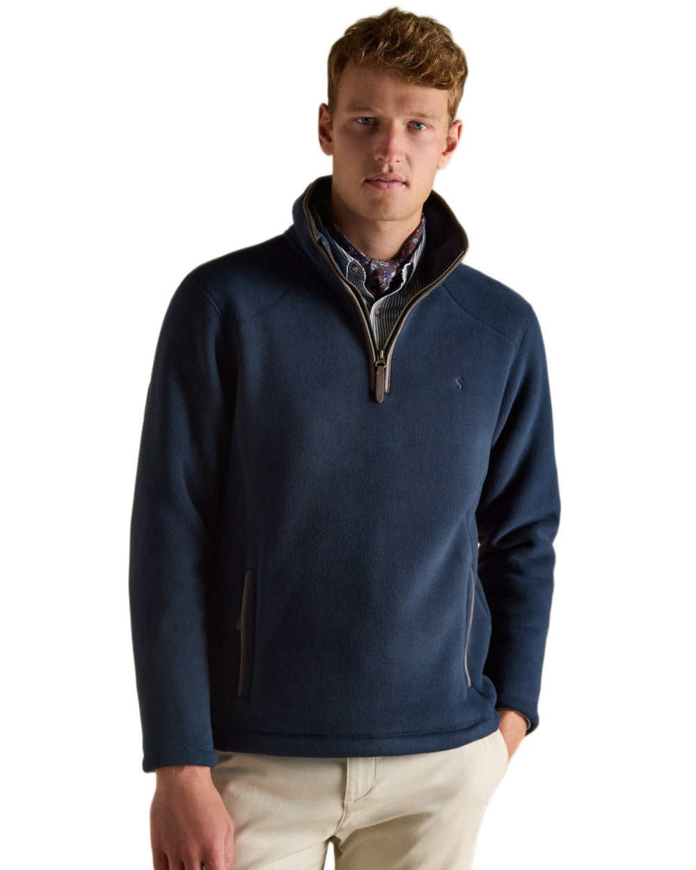 Navy Coloured Joules Mens Heritage Quarter Zip Fleece on white background 