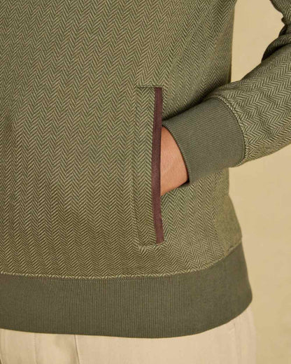 Green Coloured Joules Mens Herringbone Quarter Zip Sweatshirt on Beige Background 