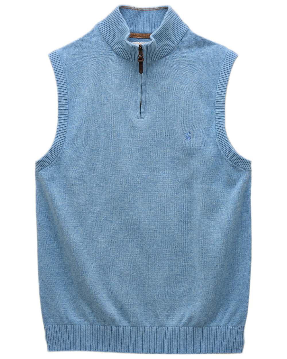 Light Blue coloured Joules Mens Hillside Quarter Zip Knitted Tank Top on white background 