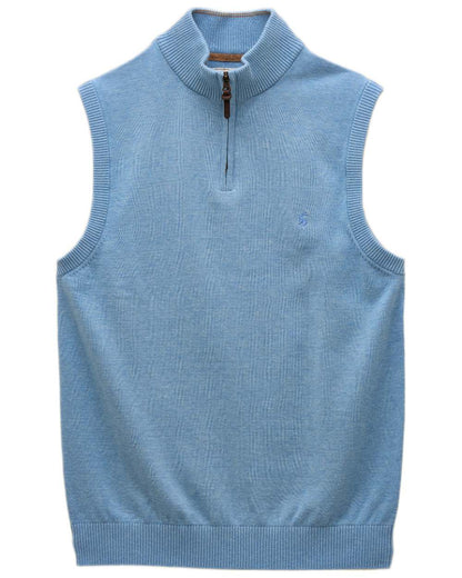 Light Blue coloured Joules Mens Hillside Quarter Zip Knitted Tank Top on white background 