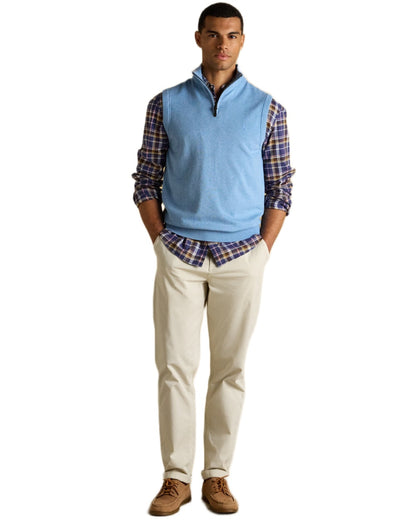 Light Blue coloured Joules Mens Hillside Quarter Zip Knitted Tank Top on white background 