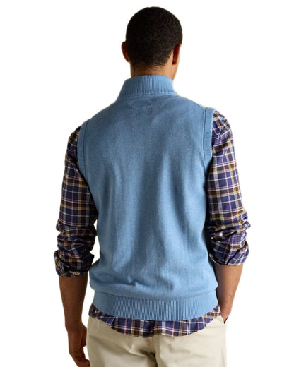 Light Blue coloured Joules Mens Hillside Quarter Zip Knitted Tank Top on white background 