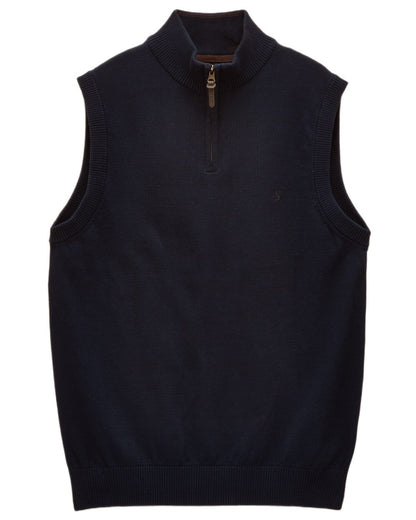 Navy coloured Joules Mens Hillside Quarter Zip Knitted Tank Top on white background 
