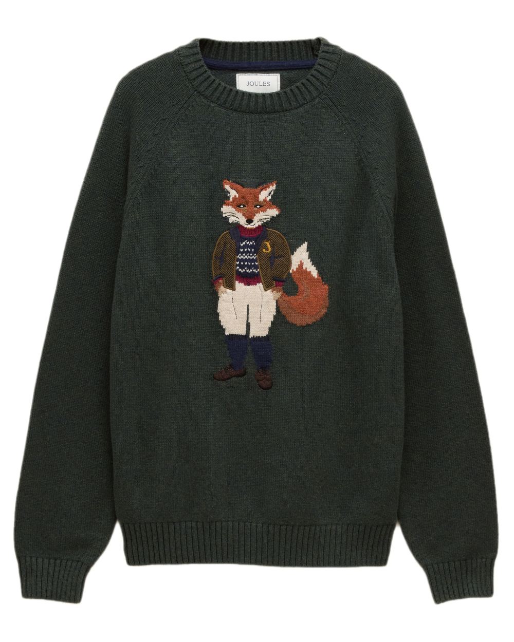 Green Coloured Joules Mens Jonty Intarsia Crew Knit Jumper on white background 