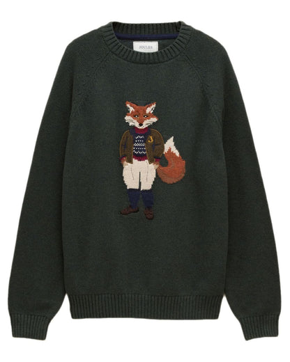 Green Coloured Joules Mens Jonty Intarsia Crew Knit Jumper on white background 