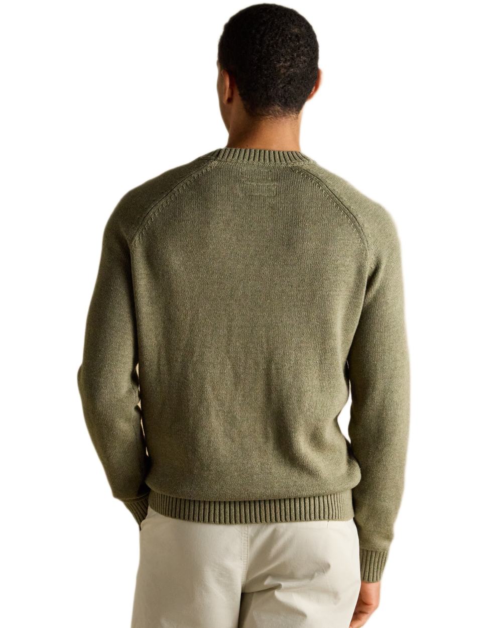 Khaki Green Coloured Joules Mens Jonty Intarsia Crew Knit Jumper on white background 