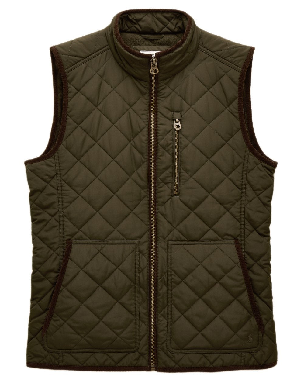 Green coloured Joules Mens Maynard Diamond Quilted Gilet on white background 