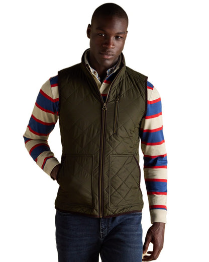 Green coloured Joules Mens Maynard Diamond Quilted Gilet on white background 