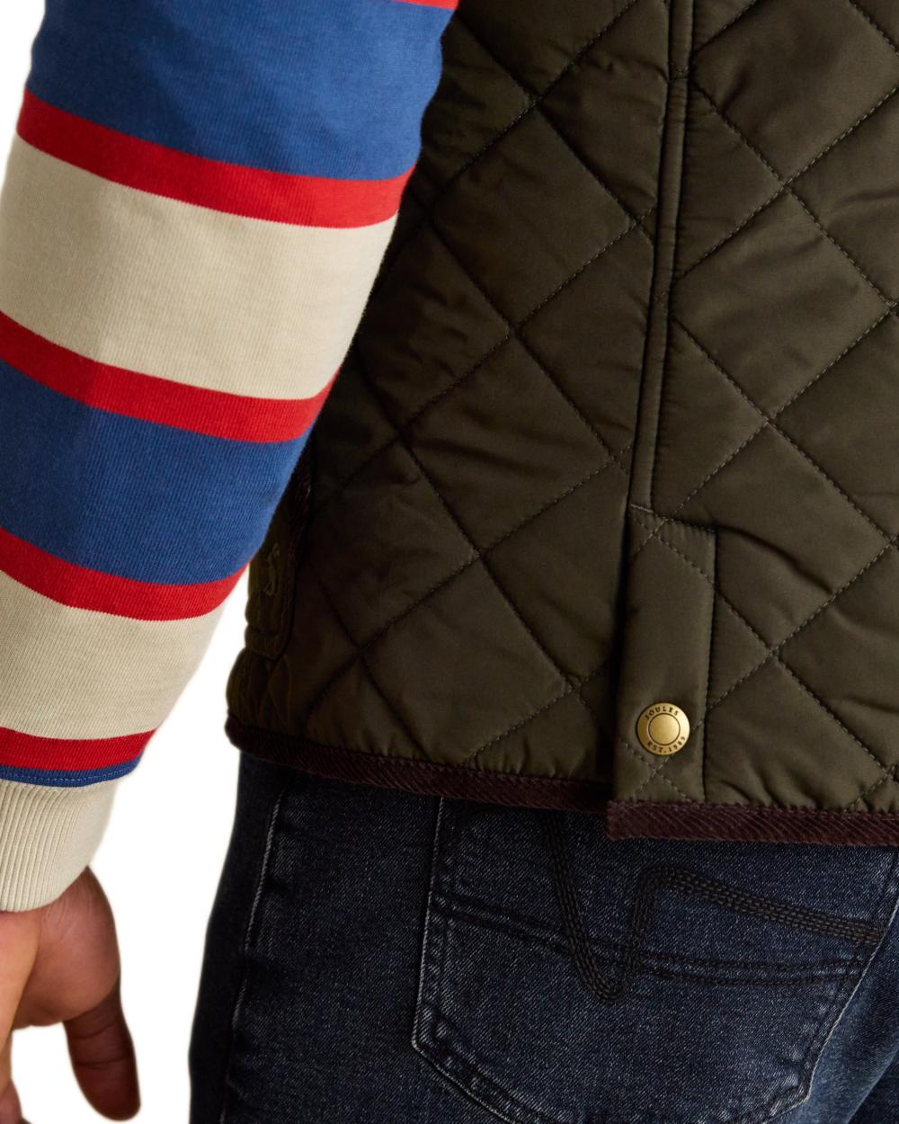 Green coloured Joules Mens Maynard Diamond Quilted Gilet on white background 