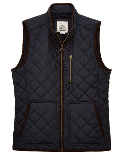 Navy coloured Joules Mens Maynard Diamond Quilted Gilet on white background 