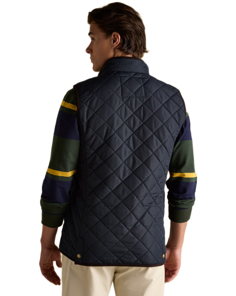 Navy coloured Joules Mens Maynard Diamond Quilted Gilet on white background 