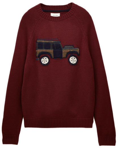 Burgundy Red Coloured Joules Mens Offroad Crew Neck Jumper on white background 