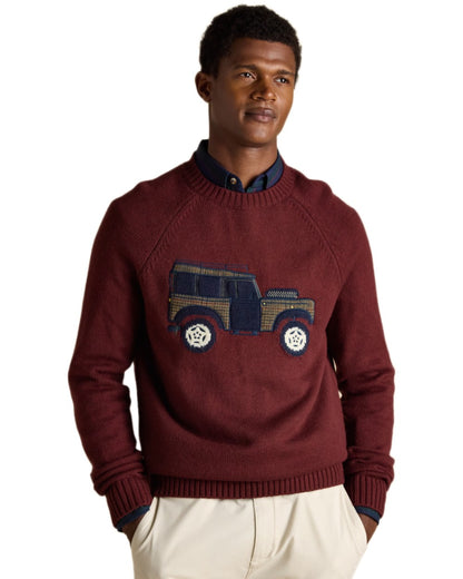 Burgundy Red Coloured Joules Mens Offroad Crew Neck Jumper on white background 