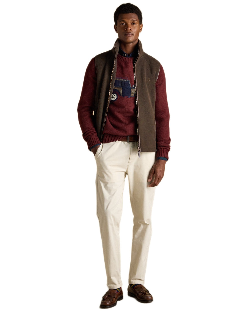 Burgundy Red Coloured Joules Mens Offroad Crew Neck Jumper on white background 