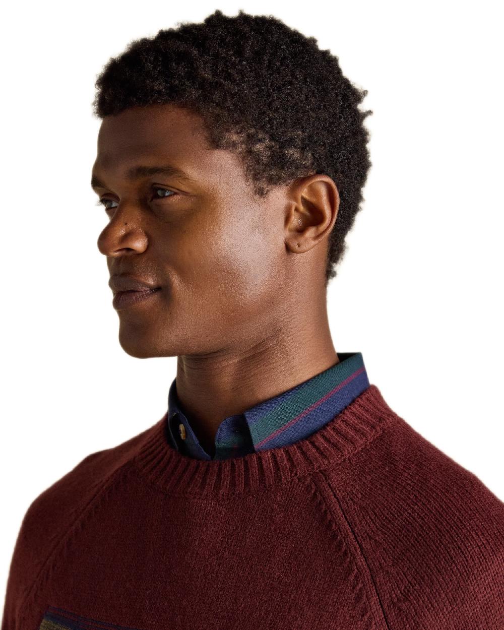 Burgundy Red Coloured Joules Mens Offroad Crew Neck Jumper on white background 