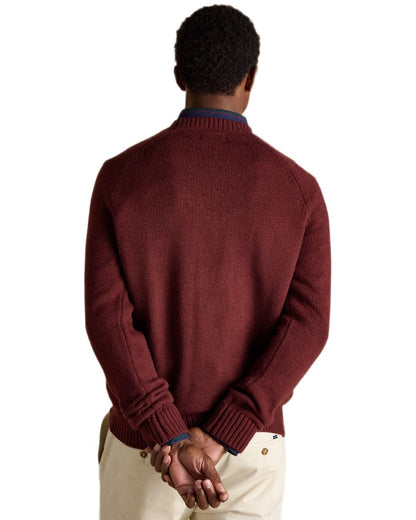 Burgundy Red Coloured Joules Mens Offroad Crew Neck Jumper on white background 