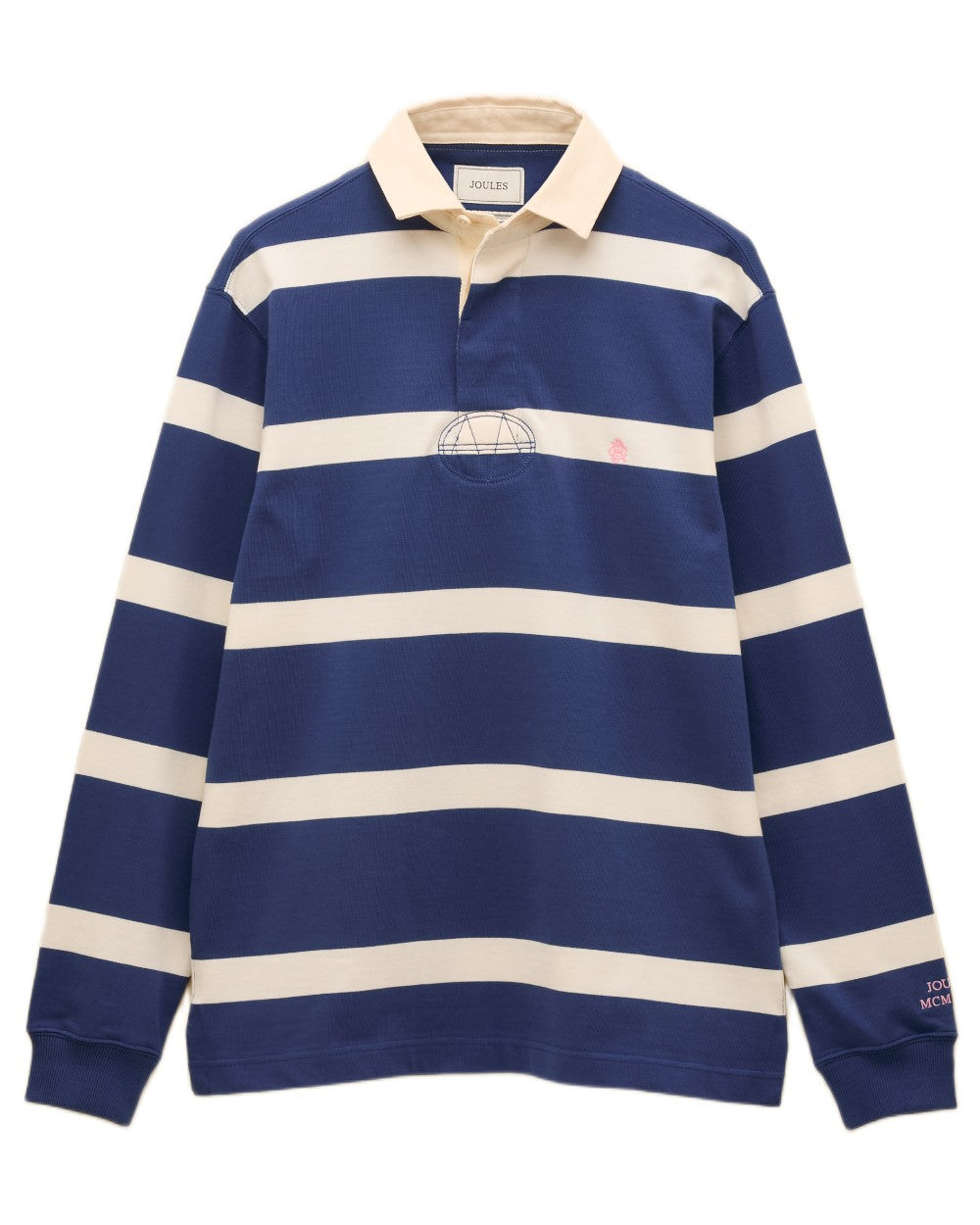Blue Cream Coloured Joules Mens Onside Rugby Shirt on white background 