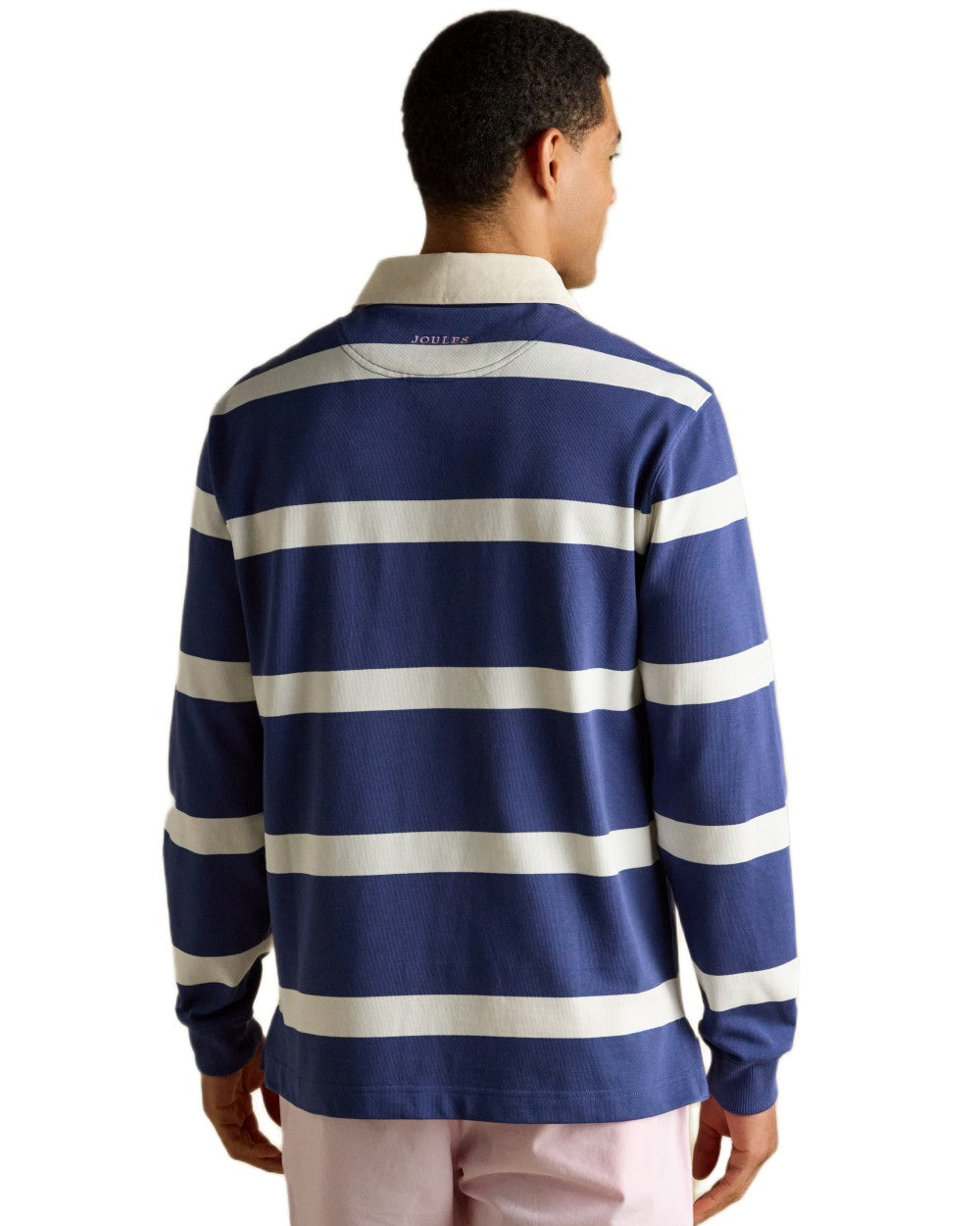 Blue Cream Coloured Joules Mens Onside Rugby Shirt on white background 