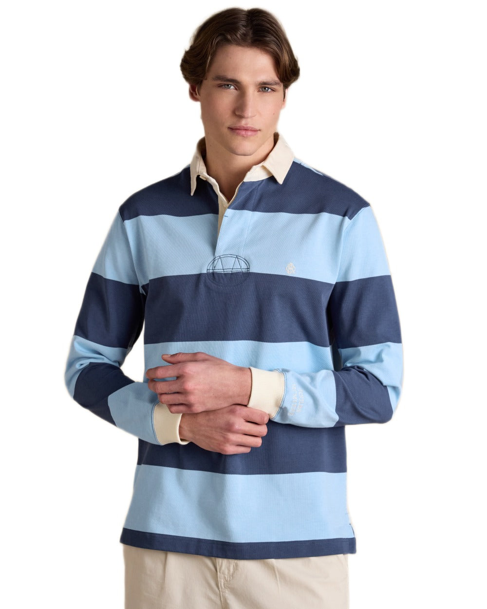 Blue Navy Coloured Joules Mens Onside Rugby Shirt on white background 
