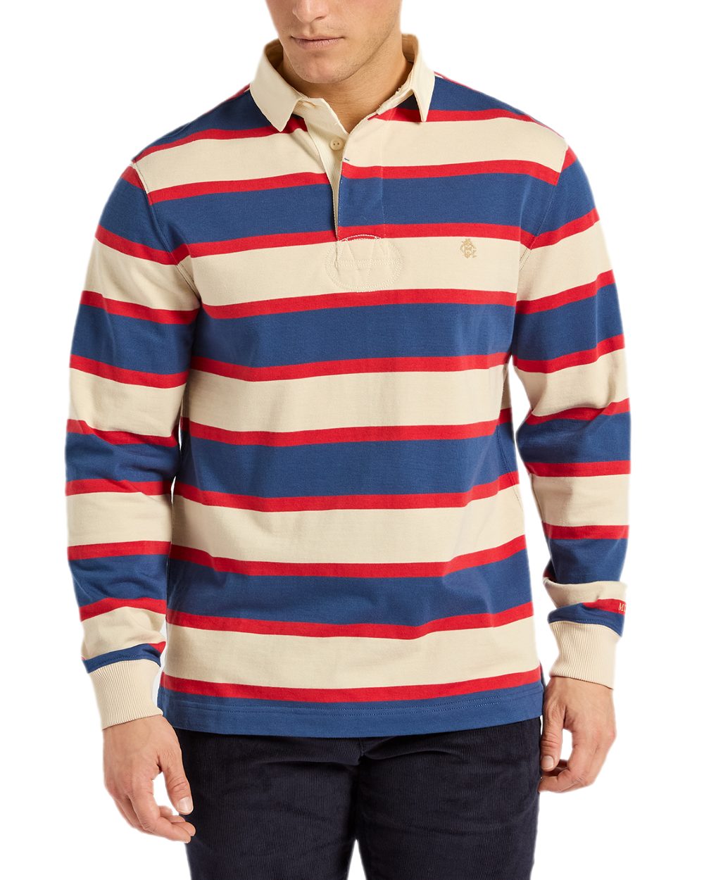 Blue Neutral Coloured Joules Mens Onside Rugby Shirt on white background 