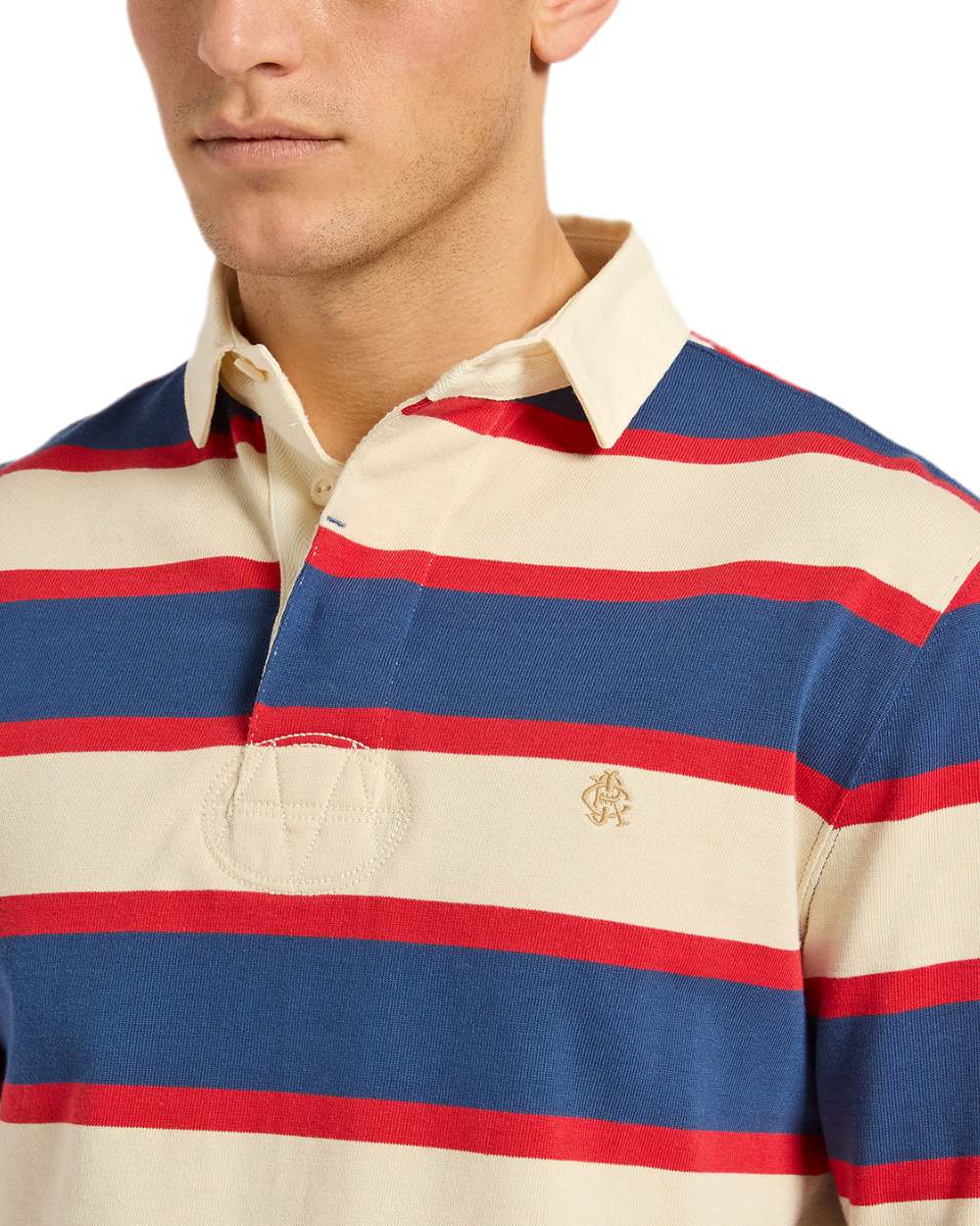 Blue Neutral Coloured Joules Mens Onside Rugby Shirt on white background 