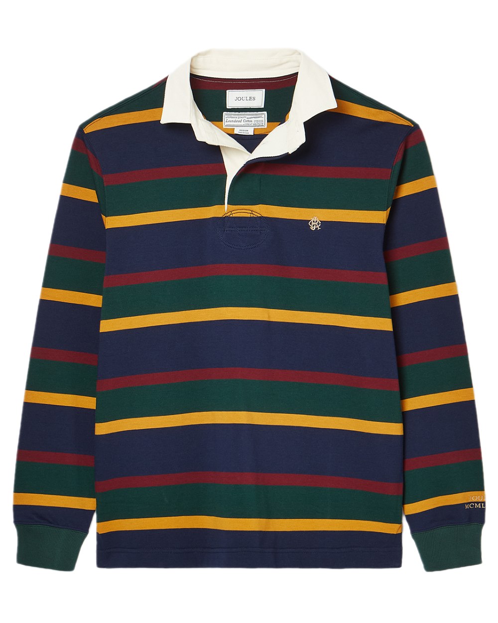 Multi Coloured Joules Mens Onside Rugby Shirt on white background 