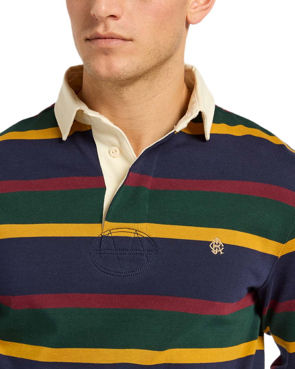 Multi Coloured Joules Mens Onside Rugby Shirt on white background 