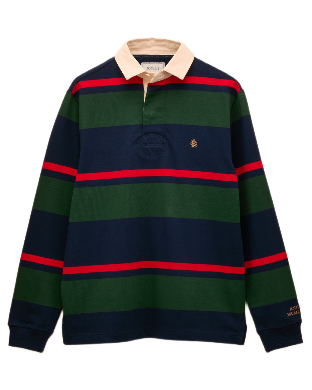 Navy Green Coloured Joules Mens Onside Rugby Shirt on white background 
