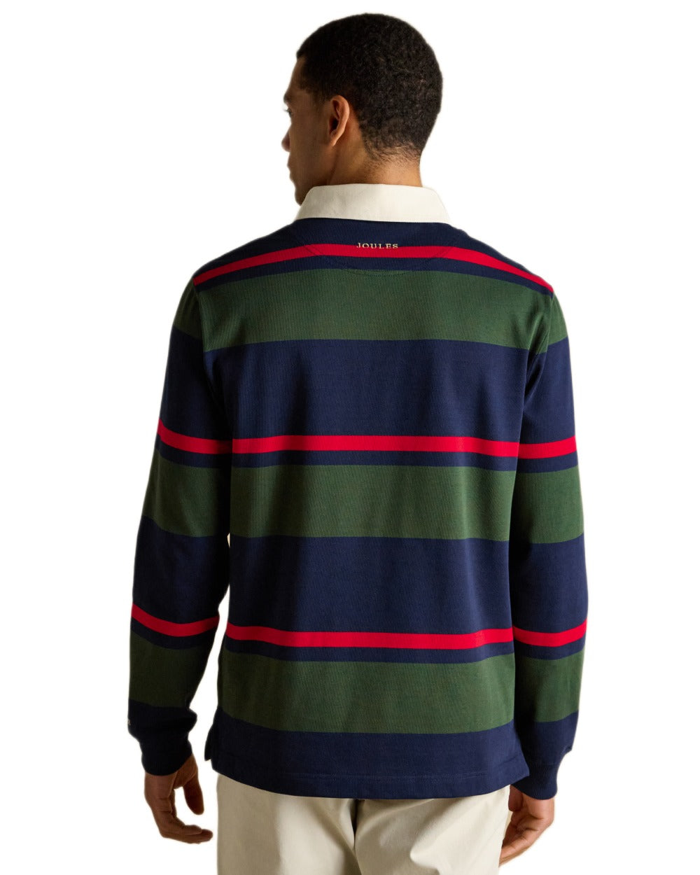 Navy Green Coloured Joules Mens Onside Rugby Shirt on white background 