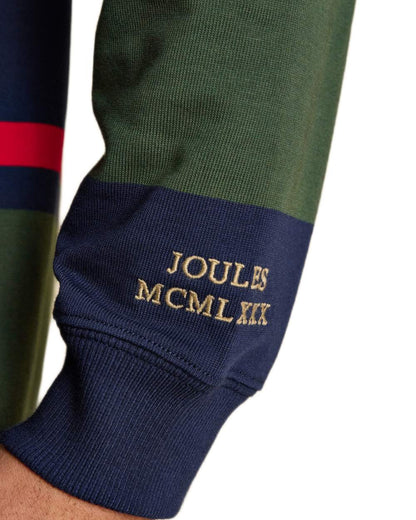 Navy Green Coloured Joules Mens Onside Rugby Shirt on white background 