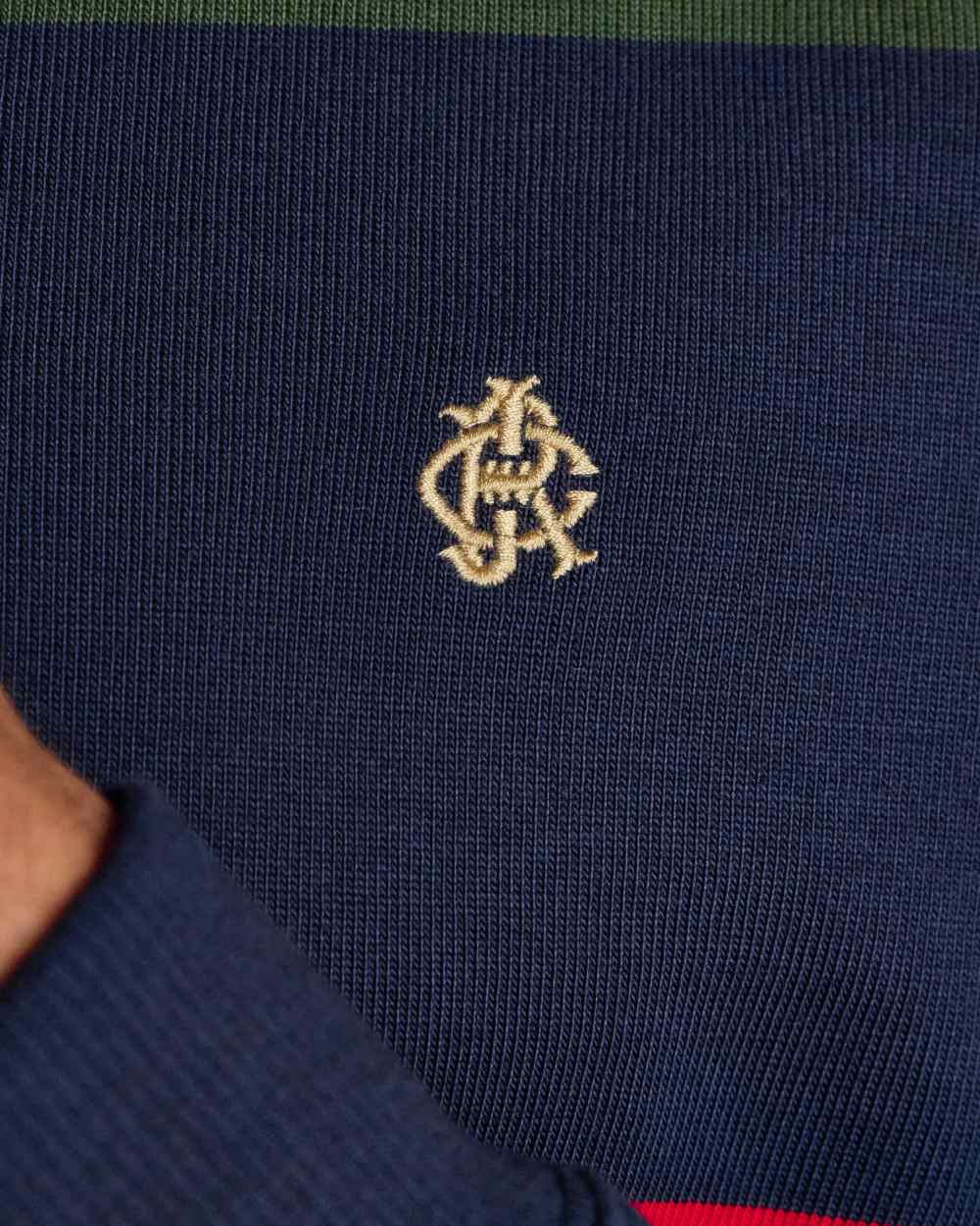 Navy Green Coloured Joules Mens Onside Rugby Shirt on white background 