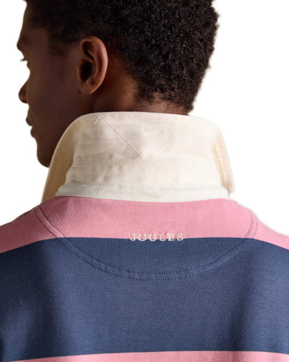 Pink Blue Coloured Joules Mens Onside Rugby Shirt on white background 