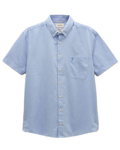 Blue coloured Joules Mens Oxford Short Sleeve Classic Fit Cotton Shirt on white background 